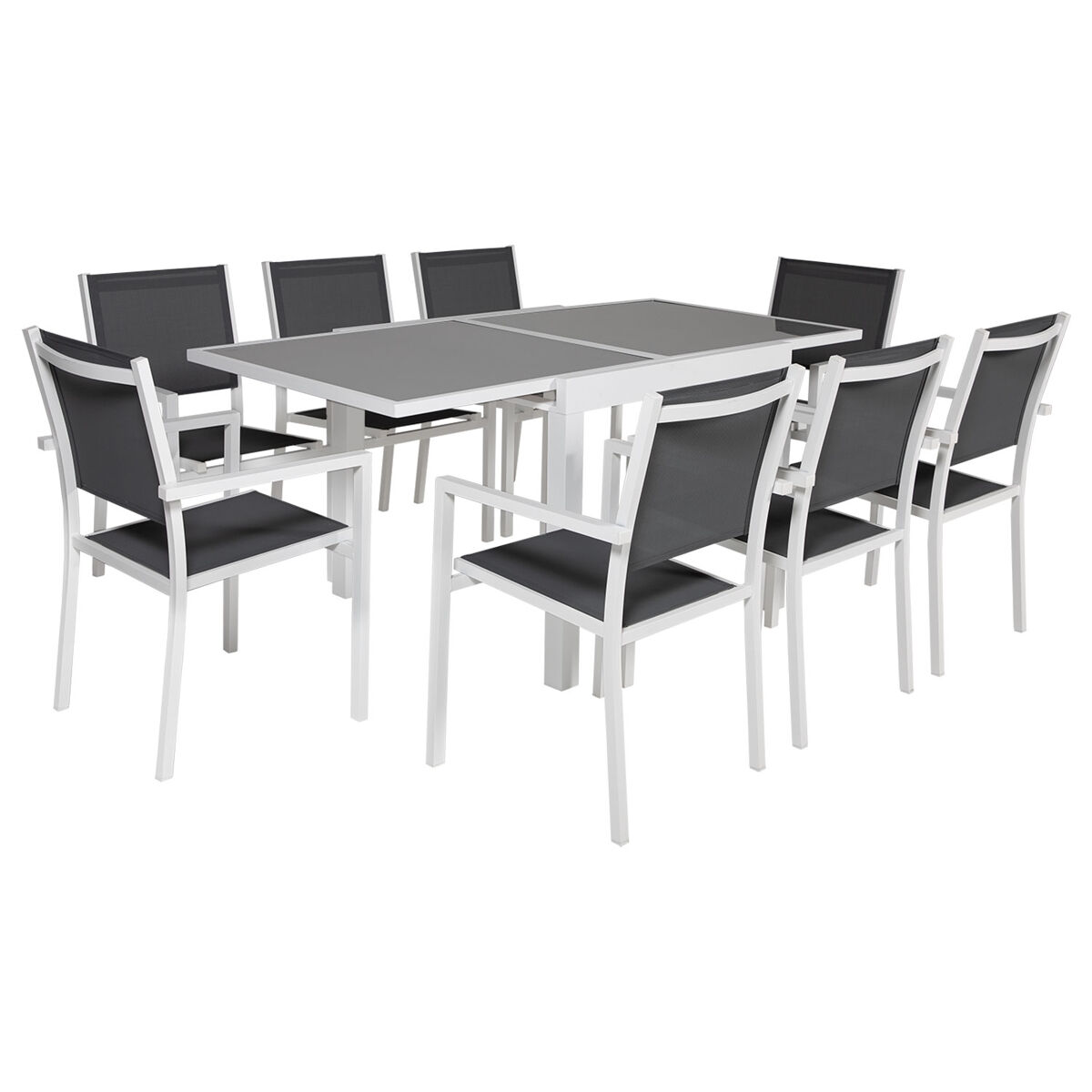 Conjunto de jardín lampedusa extensible en textileno gris 8 plazas aluminio blanco