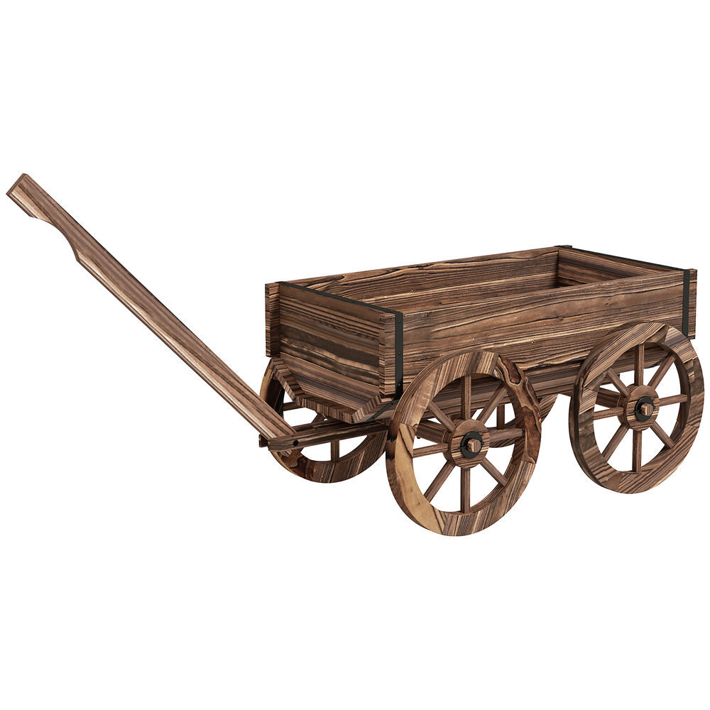 Outsunny floreira de madeira floreira de exterior em forma de carrinho com 4 rodas e asa para varanda jardim pátio 120x41x54 cm madeira