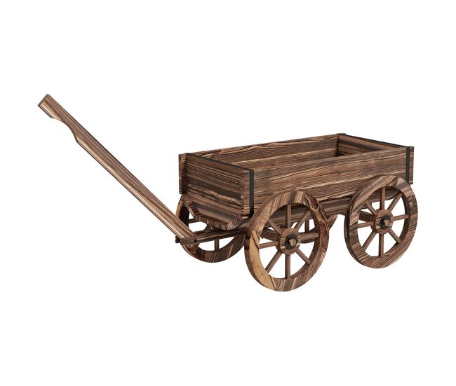 Outsunny floreira de madeira floreira de exterior em forma de carrinho com 4 rodas e asa para varanda jardim pátio 120x41x54 cm madeira