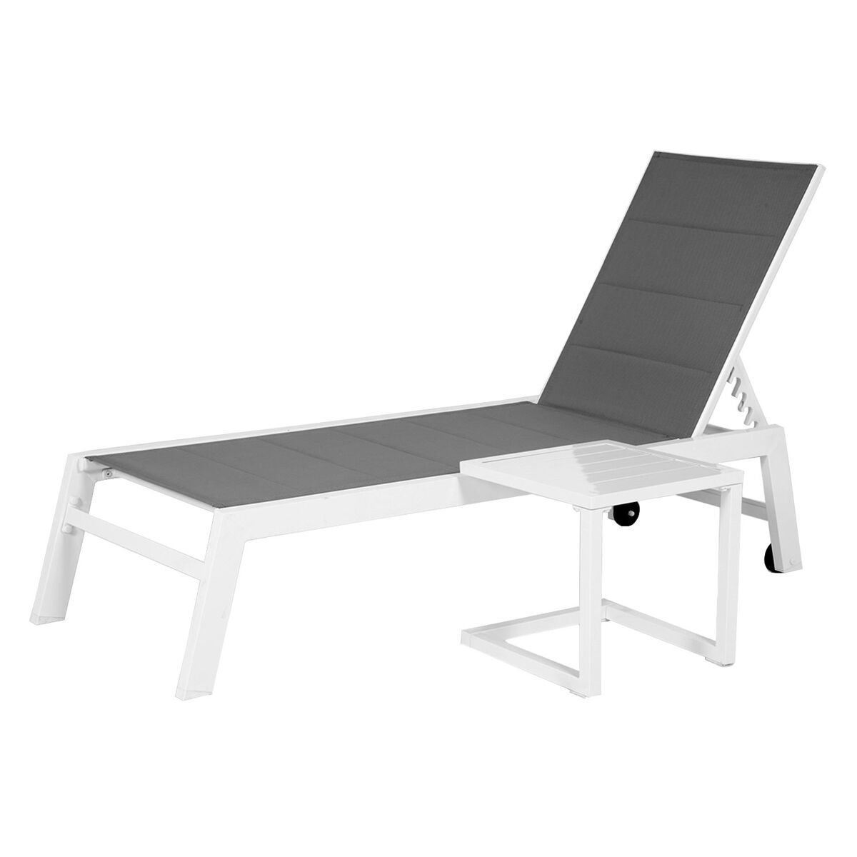 Conjunto de tumbona y mesa auxiliar barbados de textileno gris - aluminio blanc