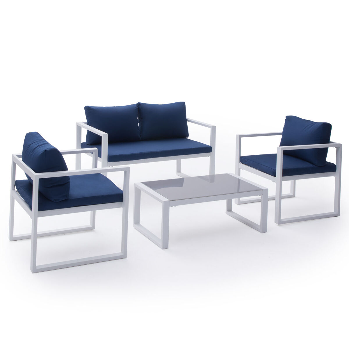 Conjunto de jardín ibiza tela bleu 4 plazas - aluminio blanc