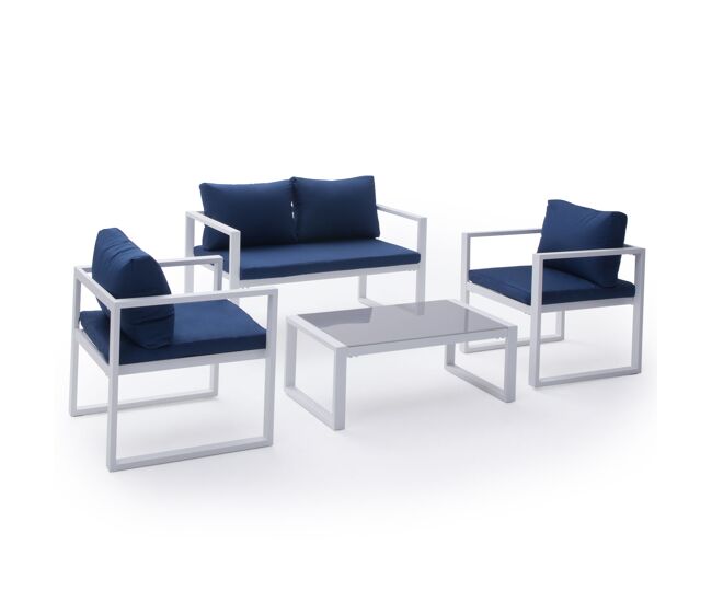 Conjunto de jardín ibiza tela bleu 4 plazas - aluminio blanc