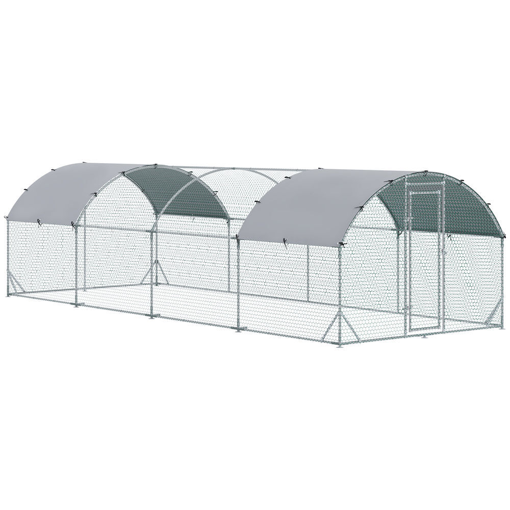 Pawhut galinheiro para exterior grande 2,8x7,60x1,97 m galinheiro para 16-24 galinhas de aço galvanizado com teto de tecido oxford para coelhos aves
