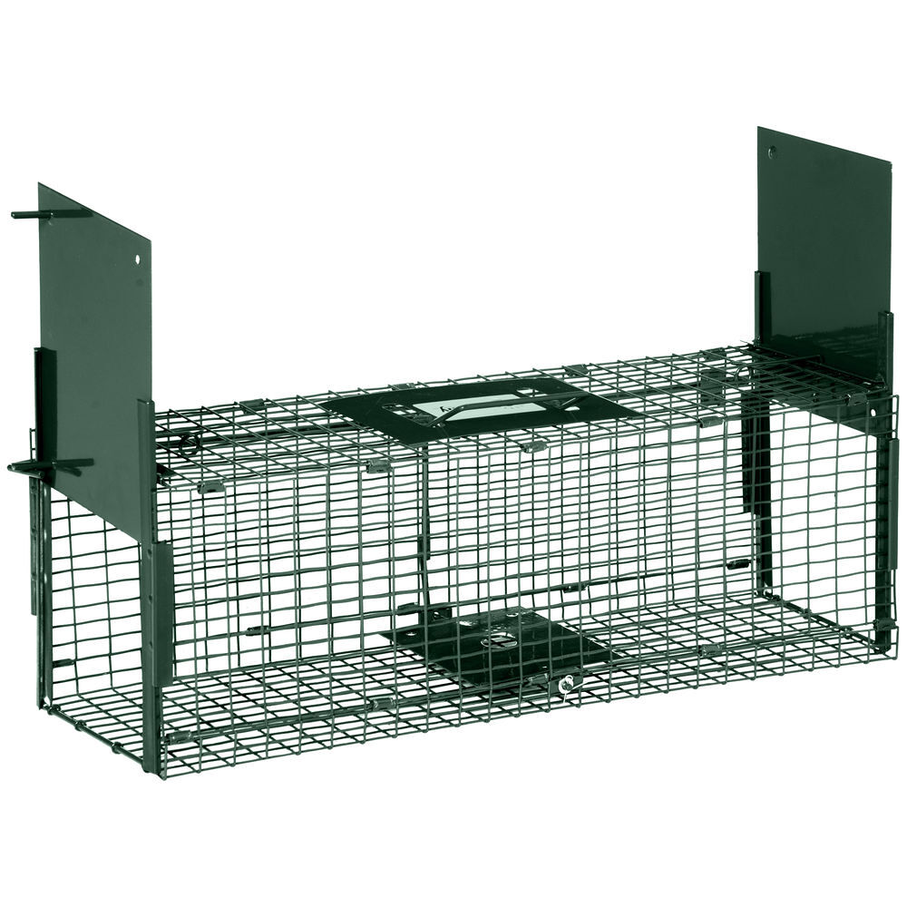 Outsunny armadilha para animais vivos 60x18x20 cm jaula com 2 portas, pegador e estrutura em aço para gatos, ratos e roedores - verde
