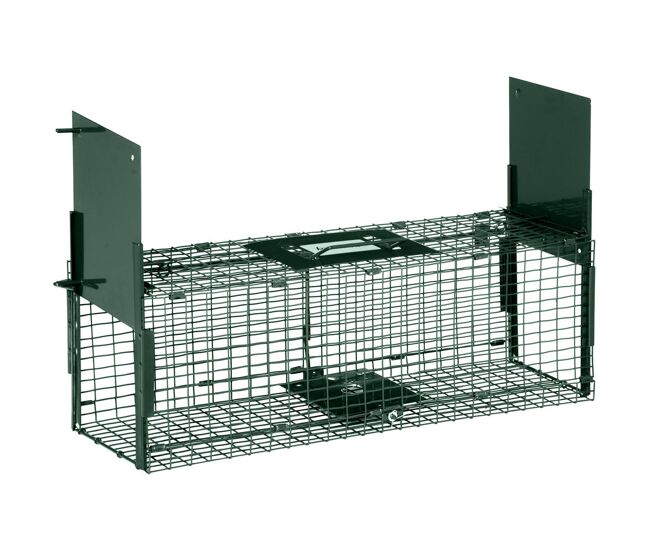 Outsunny armadilha para animais vivos 60x18x20 cm jaula com 2 portas, pegador e estrutura em aço para gatos, ratos e roedores - verde