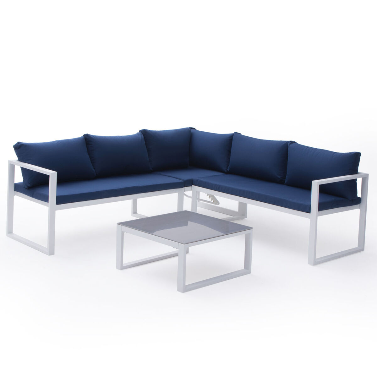 Ibiza mobiliário modular de jardim em tecido bleu 4 lugares - alumínio blanc