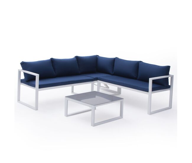Ibiza mobiliário modular de jardim em tecido bleu 4 lugares - alumínio blanc