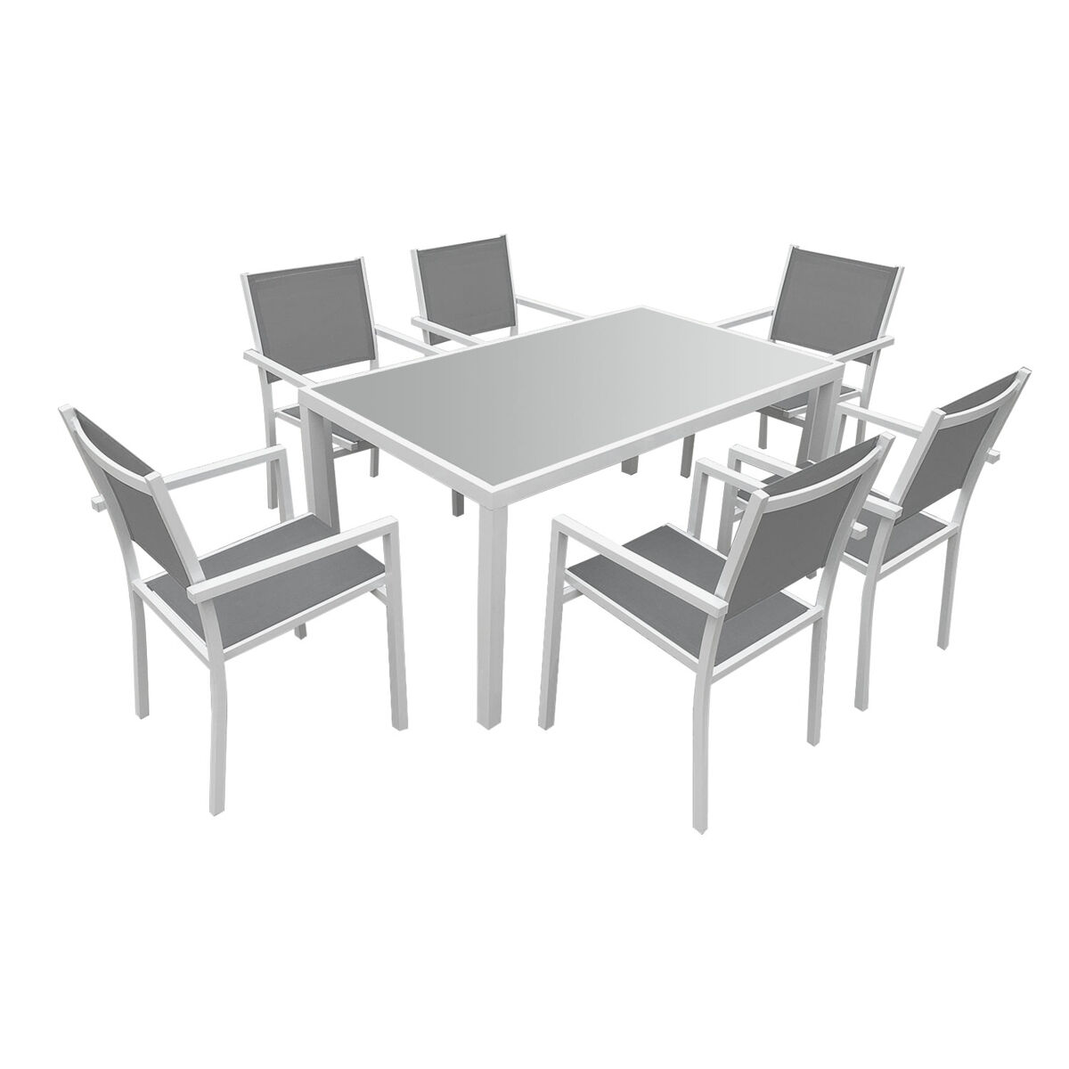 Conjunto de jardín bergamo en textileno gris 6 plazas - aluminio blanc