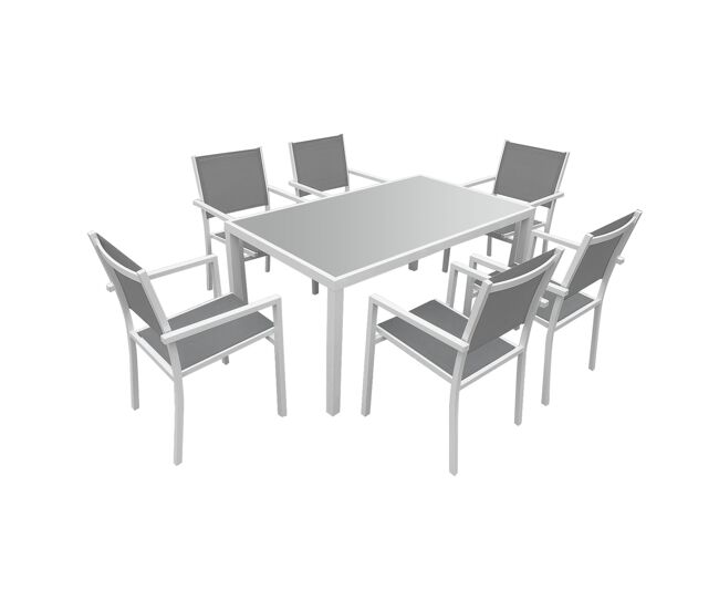Conjunto de jardín bergamo en textileno gris 6 plazas - aluminio blanc