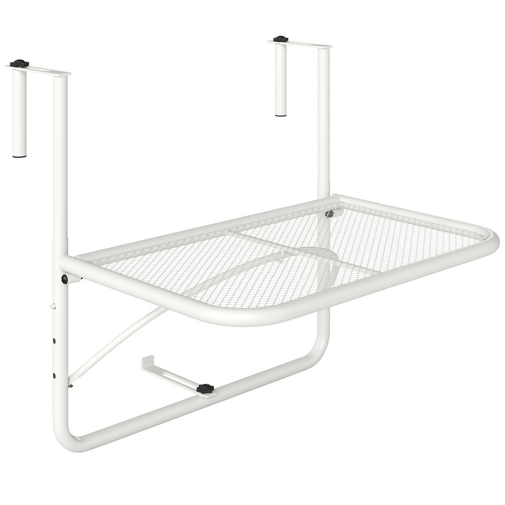 Outsunny mesa suspensa para varanda com braço regulável e altura ajustável em 3 posições estrutura de metal carga máxima 30 kg 60x56,5x45 cm branco