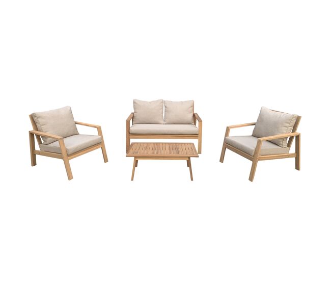 Conjunto de muebles de jardín de acacia gili 4 plazas - cojines arena