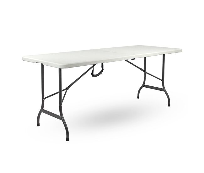 Mesa dobrável lisa branca 180x70x74 cm com estrutura em ferro para restauração ou jardim