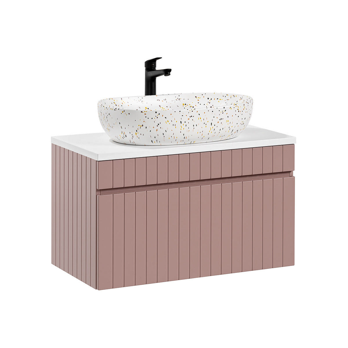 Móvel de lavatório simples zelie rosa e branco 80cm