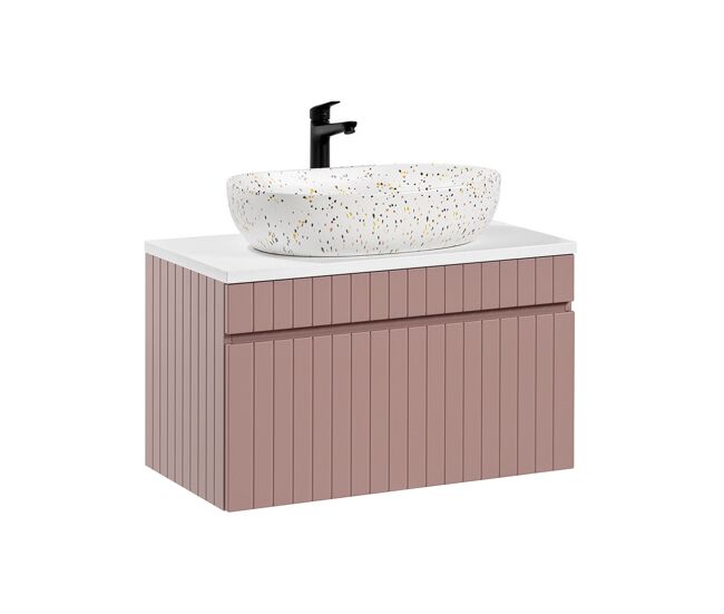 Móvel de lavatório simples zelie rosa e branco 80cm