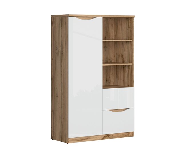 Roupeiro pequeno de 1 porta e 2 gavetas june blanc e madeira