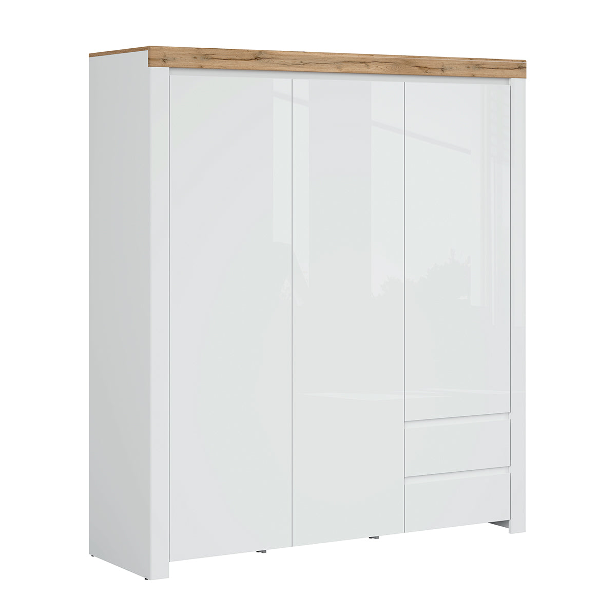 Roupeiro 3 portas 2 gavetas hella branco e madeira