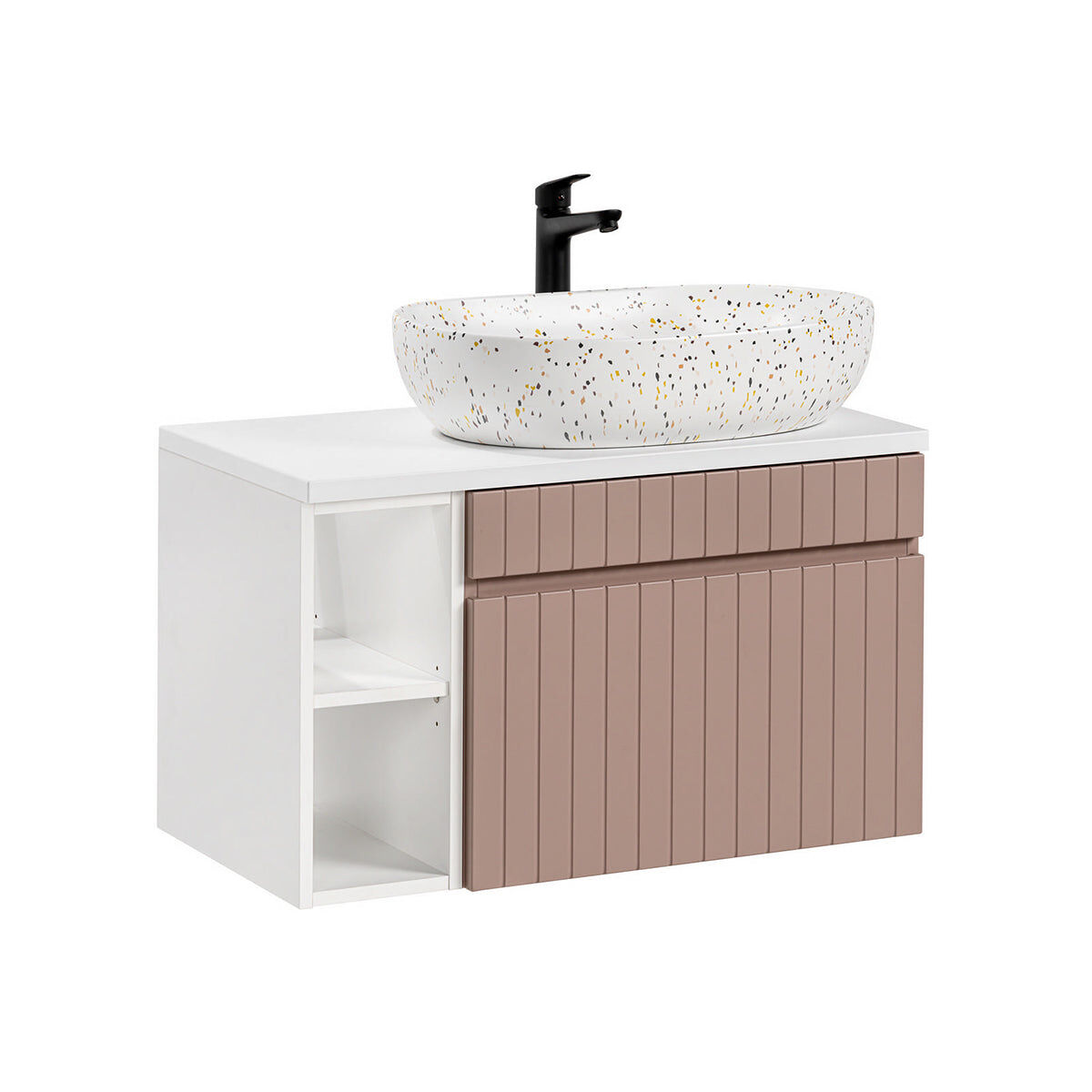 Móvel de lavatório simples 80cm 2 nichos zelie rosa e blanc