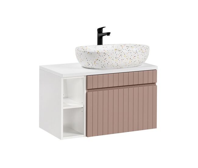 Móvel de lavatório simples 80cm 2 nichos zelie rosa e blanc