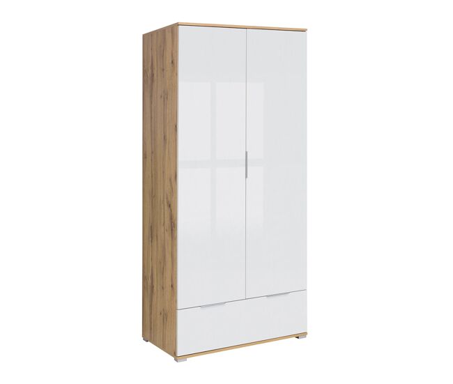 Roupeiro 2 portas 1 gaveta selma branco e madeira