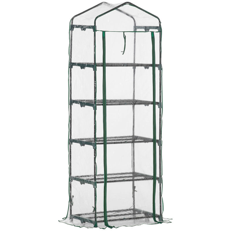 Outsunny estufa de jardim vertical 69x49x193cm com 5 prateleiras estufa para plantas e cultivos com cobertura transparente e verde de pvc e aço preto