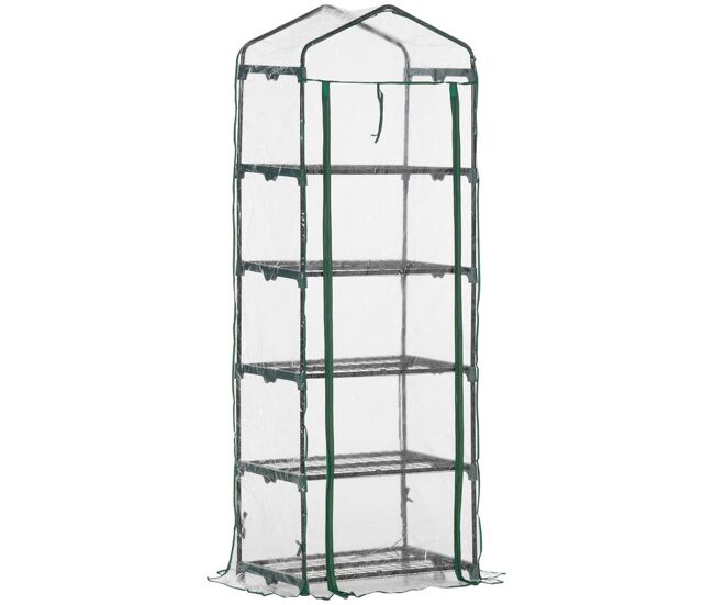 Outsunny estufa de jardim vertical 69x49x193cm com 5 prateleiras estufa para plantas e cultivos com cobertura transparente e verde de pvc e aço preto