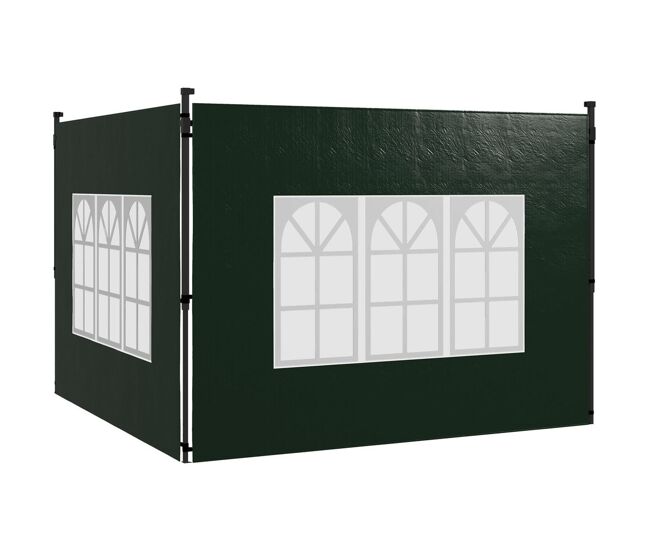 Outsunny conjunto de 2 paredes laterais para tendas de 3x3m e 3x6m paredes laterais para tendas com janelas transparentes 293x193cm verde escuro