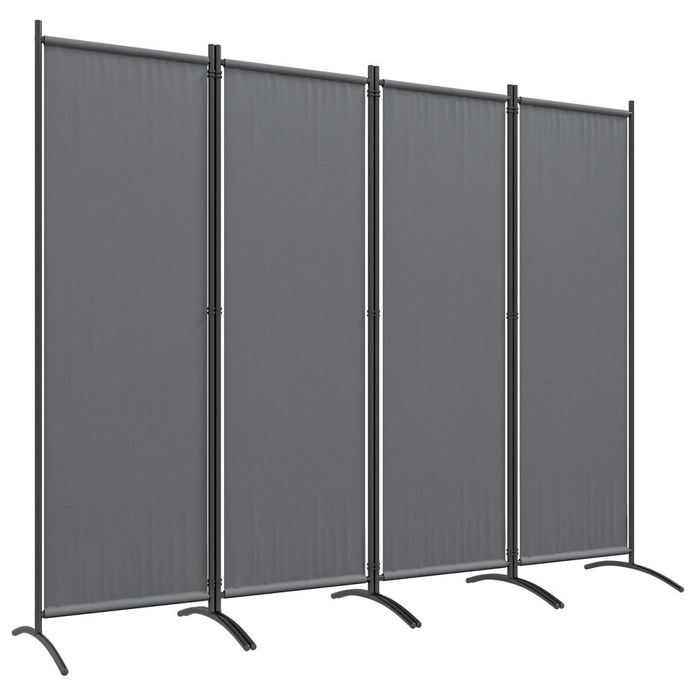 Outsunny biombo separador de ambientes de 4 painéis biombo dobrável 221x172 cm com pés largos biombo exterior para terraço pátio jardim cinza escuro
