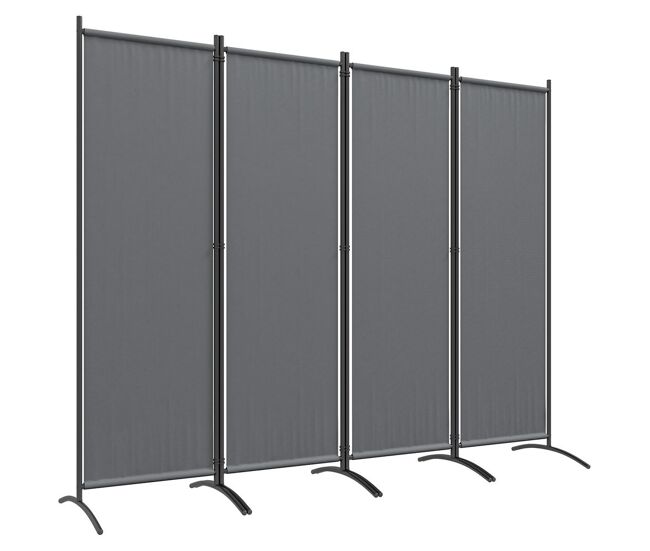 Outsunny biombo separador de ambientes de 4 painéis biombo dobrável 221x172 cm com pés largos biombo exterior para terraço pátio jardim cinza escuro