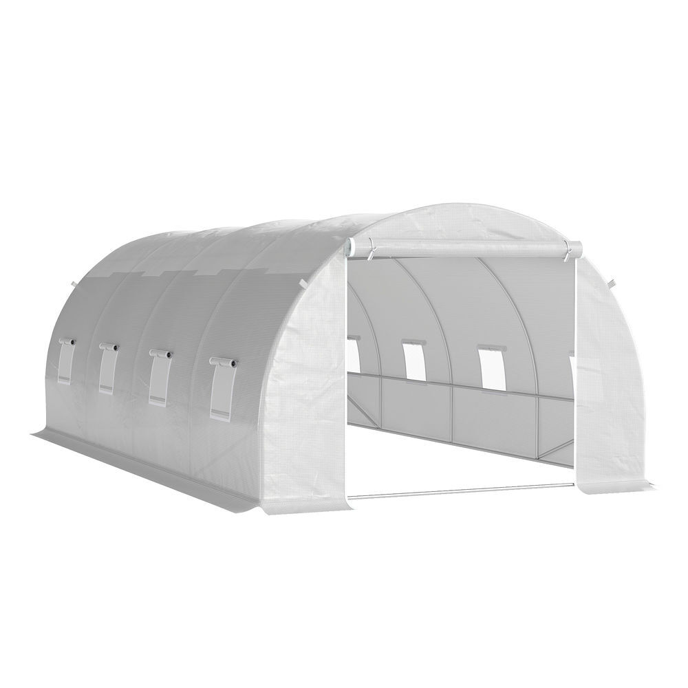 Outsunny estufa de túnel 6x3x2 m para terraço com 8 janelas, porta com fecho de correr, cobertura de polietileno 140 g/m² e estrutura de aço para