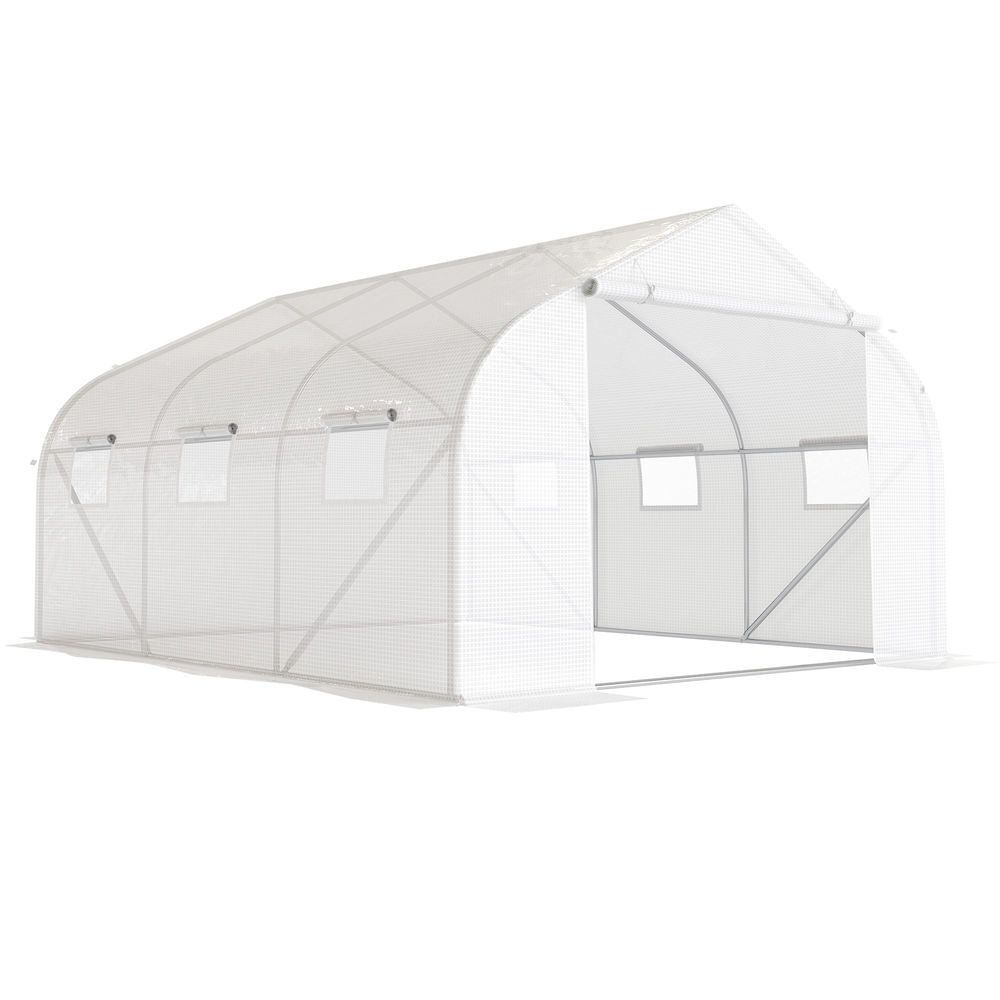 Outsunny estufa tipo túnel 445x299x200cm com porta enrolável 6 janelas estufa para cultivo de plantas verduras branco