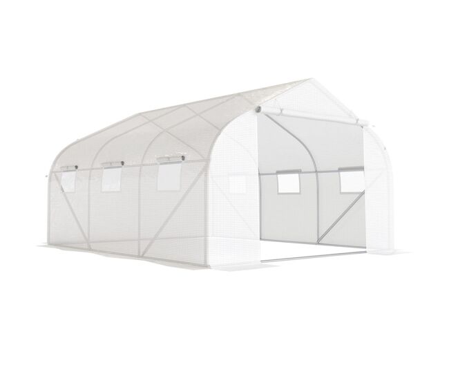 Outsunny estufa tipo túnel 445x299x200cm com porta enrolável 6 janelas estufa para cultivo de plantas verduras branco