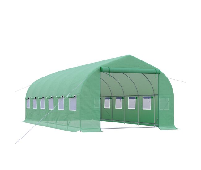 Outsunny estufa tipo túnel 595x300x200cm estufa de jardim grande com 12 janelas e porta enrolável com zíper para cultivo de plantas verde