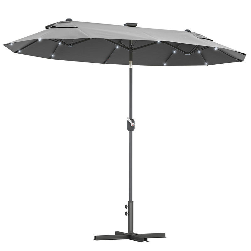 Outsunny chapéu de sol duplo 295x150x219 cm chapéu de sol de jardim com luzes led solares teto com inclinação ajustável e manivela manual para pátio