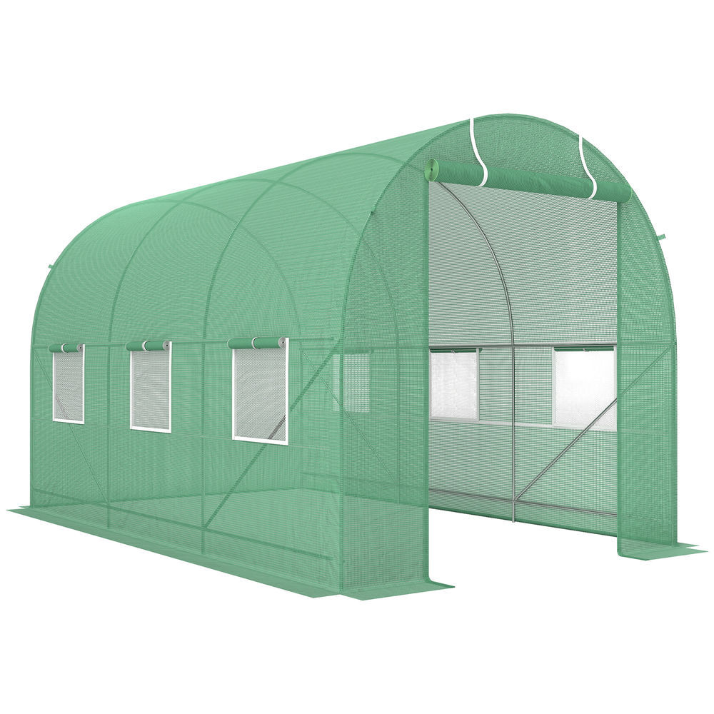 Outsunny estufa tipo túnel de jardim 350x200x200cm estufa de jardim com 6 janelas respiráveis e porta enrolável com zíper para cultivo de plantas e