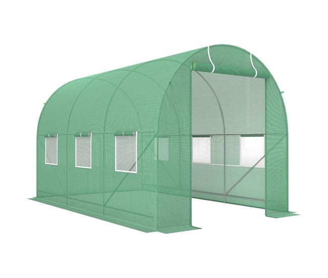 Outsunny estufa tipo túnel de jardim 350x200x200cm estufa de jardim com 6 janelas respiráveis e porta enrolável com zíper para cultivo de plantas e