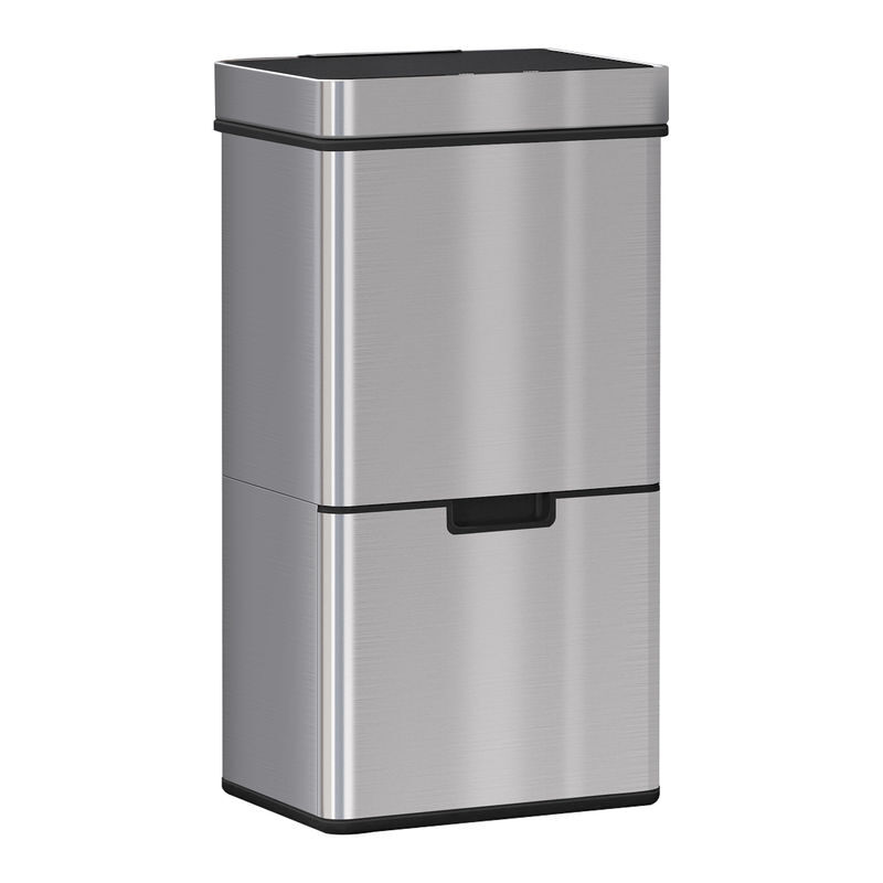 Homcom balde de lixo 72 l com abertura automática balde de lixo de aço inoxidável e reciclagem para cozinha 42x30x81 cm prata