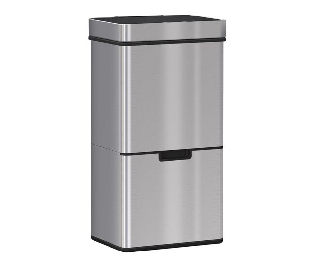 Homcom balde de lixo 72 l com abertura automática balde de lixo de aço inoxidável e reciclagem para cozinha 42x30x81 cm prata