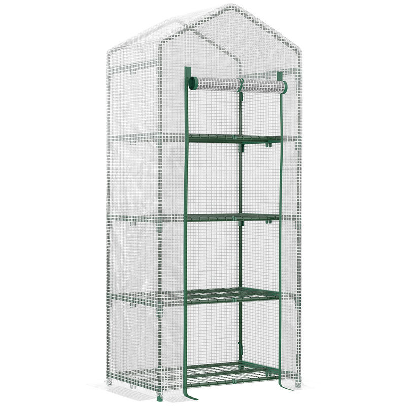 Outsunny estufa de jardim com 4 prateleiras e cobertura de pe estufa de aço para cultivo de plantas flores 70x50x160cm branco