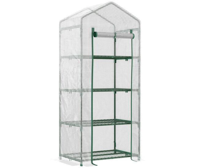 Outsunny estufa de jardim com 4 prateleiras e cobertura de pe estufa de aço para cultivo de plantas flores 70x50x160cm branco