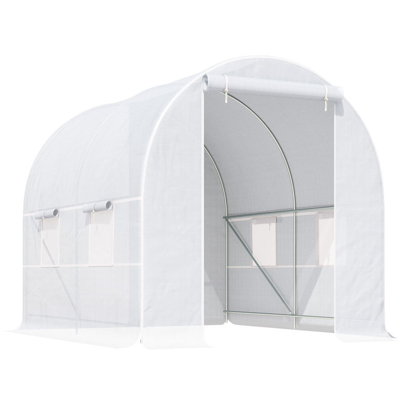 Outsunny estufa tipo túnel 245x200x200cm estufa de jardim com portas enroláveis e 4 janelas cobertura de pe 140 g/m² estrutura de metal para cultivo