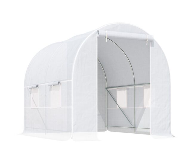 Outsunny estufa tipo túnel 245x200x200cm estufa de jardim com portas enroláveis e 4 janelas cobertura de pe 140 g/m² estrutura de metal para cultivo