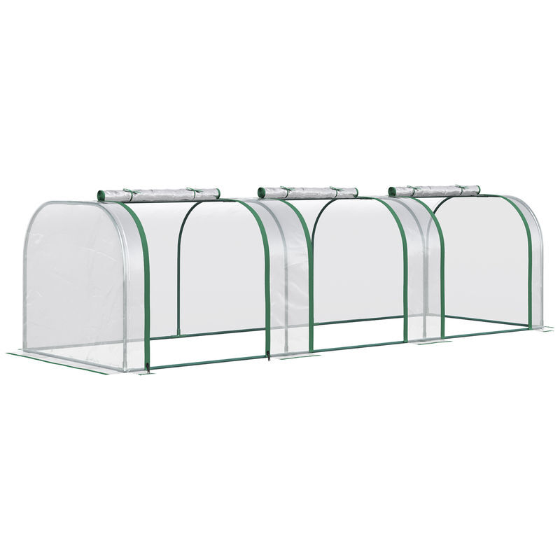 Outsunny estufa 295x100x80 cm para jardim varanda estufa pequena para cultivo de plantas com 3 janelas estrutura de aço e pvc transparente e verde