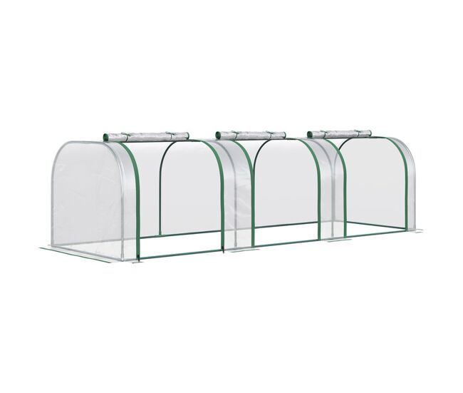 Outsunny estufa 295x100x80 cm para jardim varanda estufa pequena para cultivo de plantas com 3 janelas estrutura de aço e pvc transparente e verde