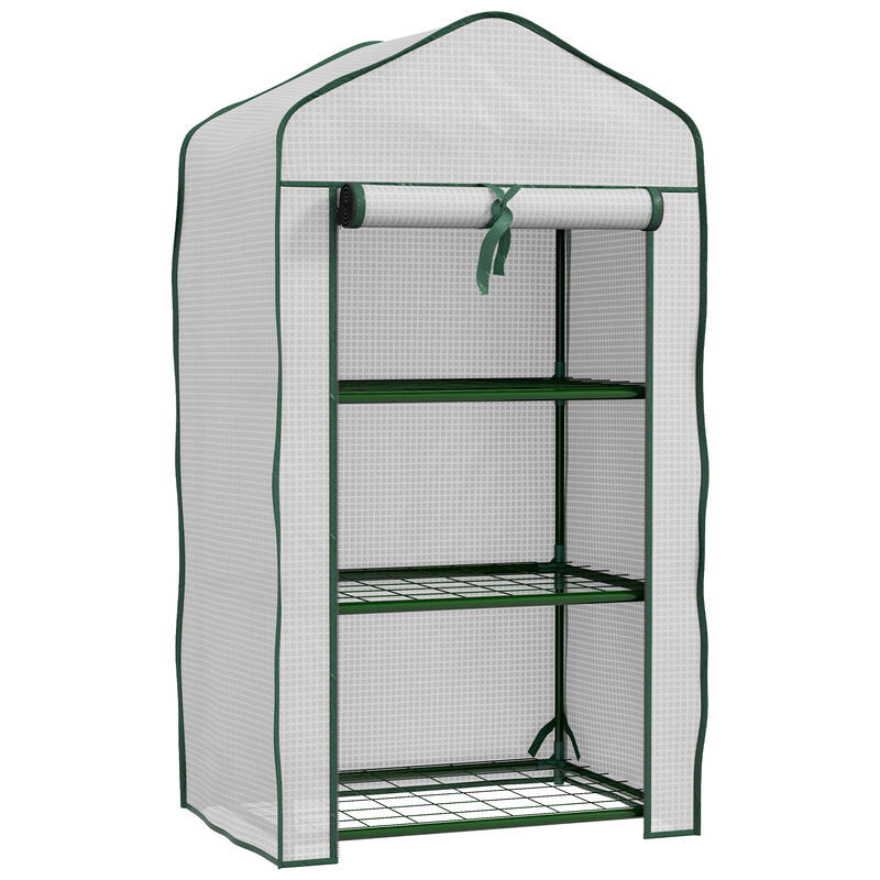 Outsunny estufa de jardim de 3 níveis estufa de terraço com 3 prateleiras 1 porta com fecho de correr para cultivo de plantas flores vegetais