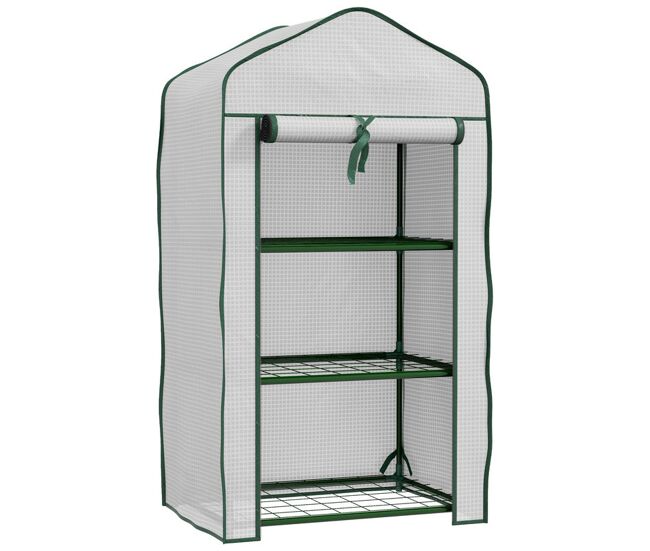 Outsunny estufa de jardim de 3 níveis estufa de terraço com 3 prateleiras 1 porta com fecho de correr para cultivo de plantas flores vegetais