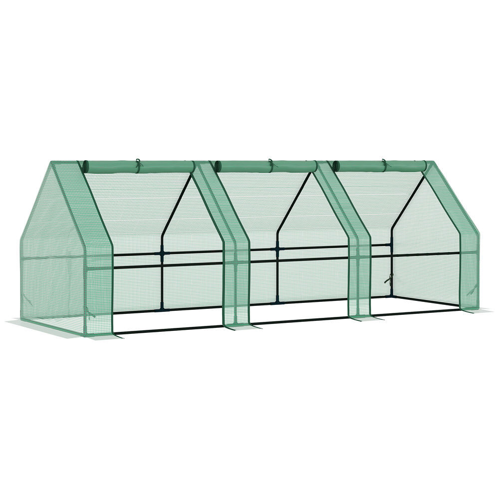 Outsunny estufa de jardim terraço 270x90x90 cm tipo casa tubo de acier com 3 janelas estufa pequena para cultivo de plantas verde