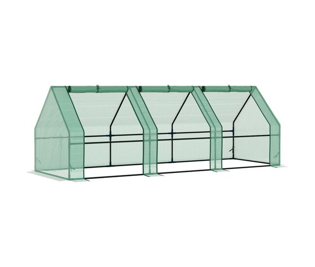 Outsunny estufa de jardim terraço 270x90x90 cm tipo casa tubo de acier com 3 janelas estufa pequena para cultivo de plantas verde