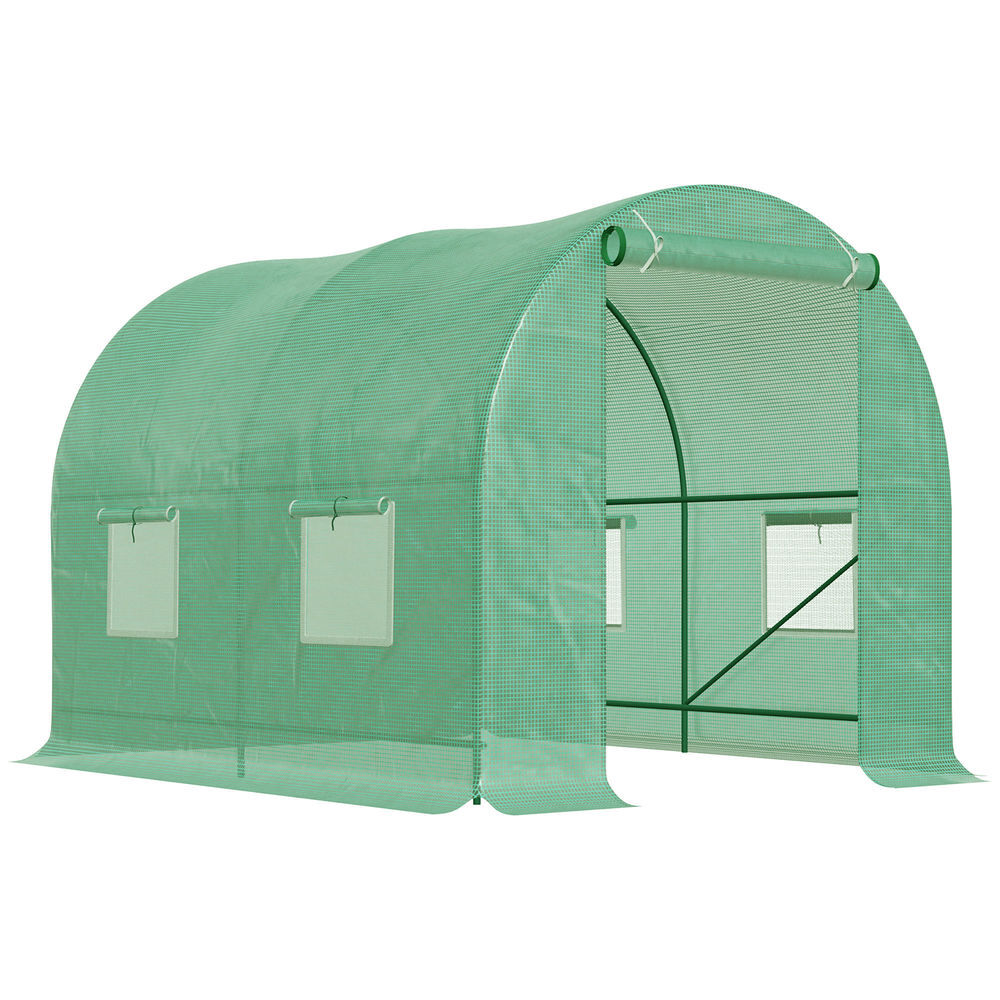 Outsunny estufa tipo túnel 245x200x198cm estufa de jardim com janelas e portas enroláveis para cultivo de plantas verde