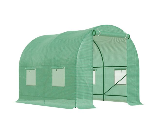 Outsunny estufa tipo túnel 245x200x198cm estufa de jardim com janelas e portas enroláveis para cultivo de plantas verde