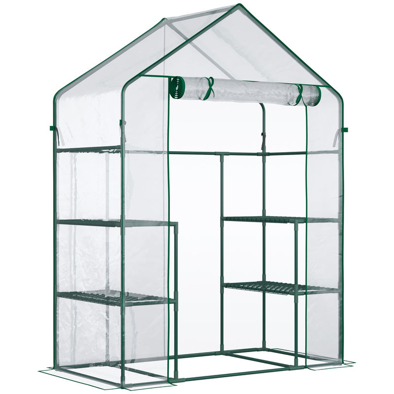 Outsunny estufa de jardim estufa de terraço com 4 prateleiras 1 porta com fecho de correr para cultivo de plantas flores vegetais 142x73x195 cm verde